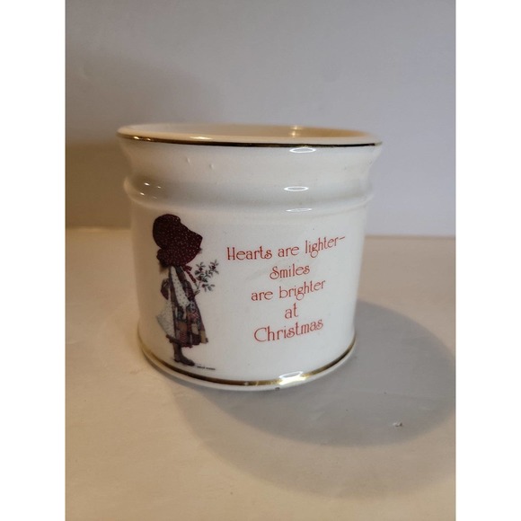 Holly Hobbie Vintage glass Christmas Candle Holder - Picture 1 of 3